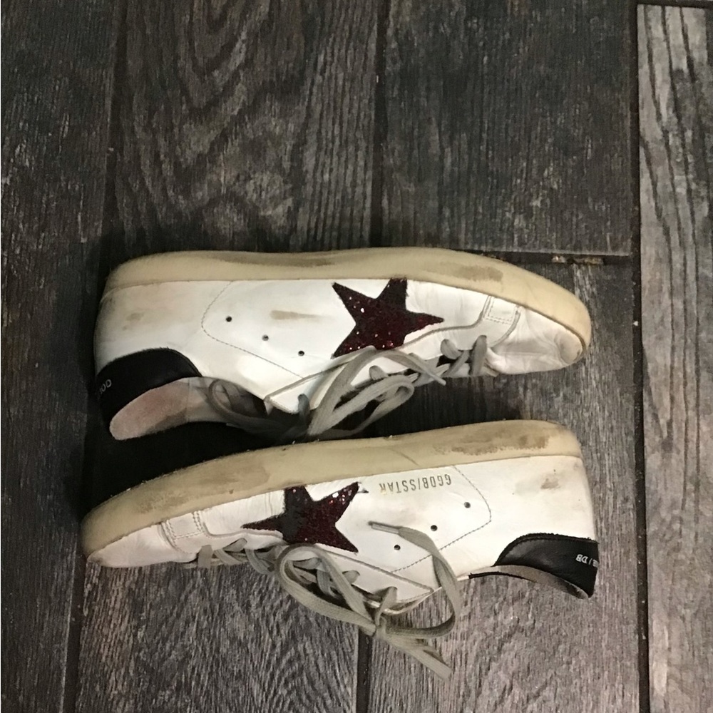 Golden Goose Superstar Red Glitter Black Heel White Leather Sneakers* - Picture 4 of 11